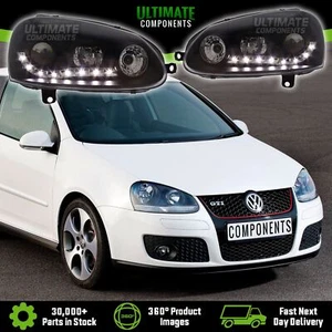 VW Golf Mk5 V 2003-2009 Projector Headlights R8 LED Black Inner GTi Boxed 1 Pair - Picture 1 of 18