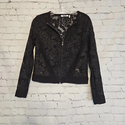 Nwot 3 Dots Black Floral  Embroidered Zip Front  Cardigan  Sweater Sz SM - Image 1 of 4