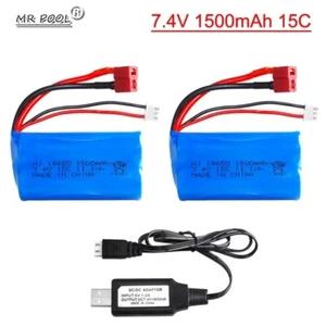 2Pcs 1500mAh 7.4V Li-ion Battery Deans T Plug for RC Car Boat WLtoys 4WD 12401 - Picture 1 of 8