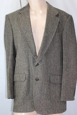 Lands End Blazer 42L коричневый черный елочка шерсти и ягненка шерсти спортивное пальто США - Изображение 1 из 4