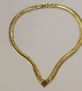 V Point Double Herringbone Collar Choker 16" signed MONET Chain Necklace - Picture 1 of 3