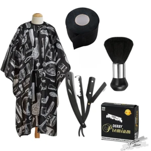 Professional Haircut Set | Barber Cape & Razor & Neck Brush & Blade & Neck Strip - Picture 1 of 1