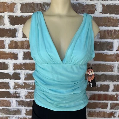 NWT Necessary Objects Wrap Blouse Top Sleeveless Aqua Women's Size L USA - Image 1 of 4