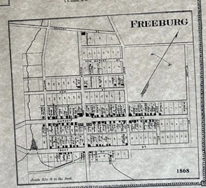 Freeburg, Snyder county Pa, 1868 Maps with Landowners Names Shown - Imagen 1 de 4