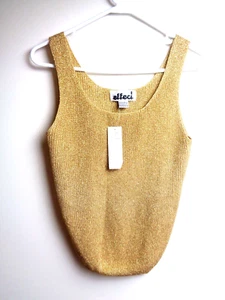 VINTAGE 1980ER EFFECI NOS GOLD METALLIC ÄRMELLOS PULLOVER GRÖSSE LARGE NEU MIT ETIKETT - Bild 1 von 7