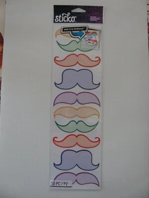 Sticko Stickers COLORFUL MOUSTACHES 1 Sheet 3.75" X 12.25" NIP  - Image 1 of 2