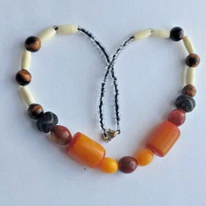 Ethnostyle necklace, Dzi agate and old plastic beads. nr563 - Picture 1 of 6