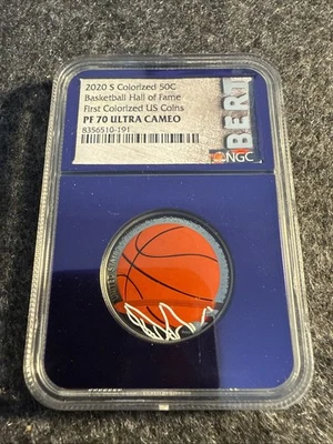 2020-S BASKETBALL HALL FAME $.50C COLORIZED US COIN NGC PF 70 Ultra Cameo  BERT - Image 1 of 2