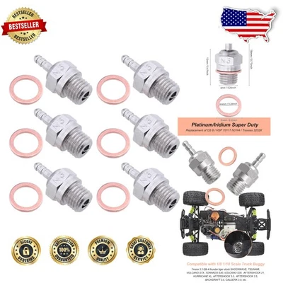 6pc RC Glow Plugs, Nickel Top, Copper Core, 8mm, For 5-40% Nitro Engines - Image 1 of 4