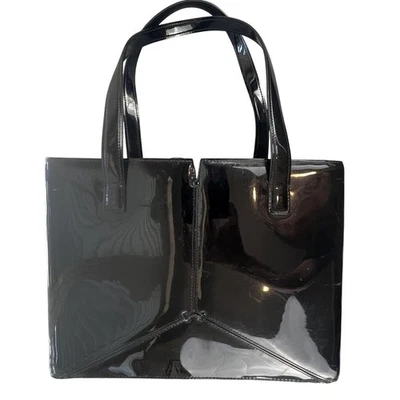 Y2K DKNY City Womens Structured Black Patent Bag Tote Shoulder Purse Glossy 90's - Image 1 of 4