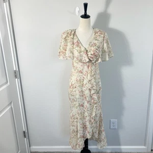 Vestido midi vintage rosa floral jardín fiesta de té en capas CottageCore pradera talla 8 - Imagen 1 de 7