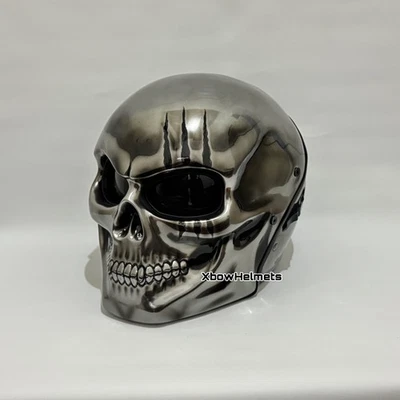 GRAN CASCO DE MOTO CALAVERA PERSONALIZADO CROMO GRIETA (CERTIFICADO PUNTO Y ECE) Foto 1 de 4