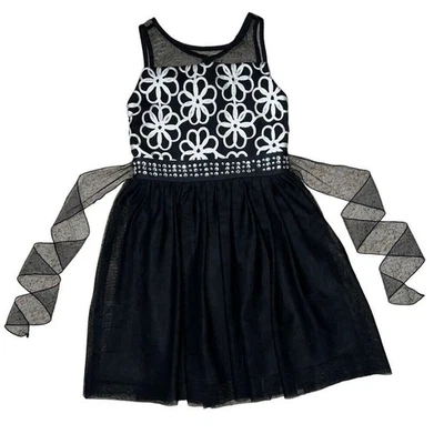 Amy Byer Girls Party Dress Formal Sleeveless Floral Black Silver Size 7 - Image 1 of 4