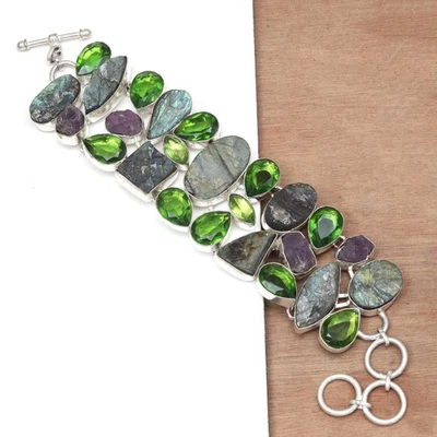 Labradorite Drusy Peridot Gemstone Women's Jewelry Bracelets 7-8 '' - Image 1 of 4