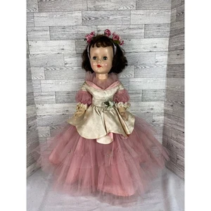 Vintage American Character Sweet Sue 24" Walking Brunette Doll Pink Gown Crown - Bild 1 von 8