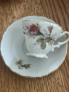 Vintage Mini Teetasse und Untertasse weiß mit Roségoldrand - Bild 1 von 5