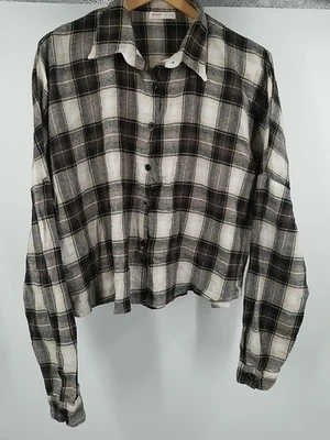 Blusa cropped feminina Romwe xadrez flanela manga longa tamanho médio - Imagem 1 de 4