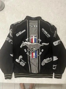 JH Design Men's Black Ford Mustang Racing Varsity Jacket Large - Picture 1 of 6