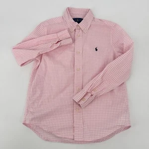Ralph Lauren Boys Size 7 Long Sleeve Button Down Pony Logo Shirt Pink Checkered - Picture 1 of 6
