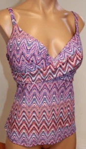 NWT Island Escape Swimsuit Tankini Top Size 12 Gemini Bust Enhancer Coral - Picture 1 of 3