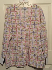 Cherokee woman's scrub jacket Medium Button Front Petite Flowers Multi Colored - Picture 1 of 6