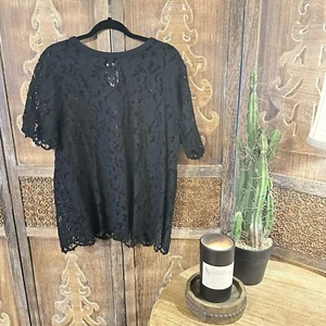 Vintage The Limited Black Lace Short Sleeve Top Women’s Plus Size 1XL Gothic C2 - Picture 1 of 4