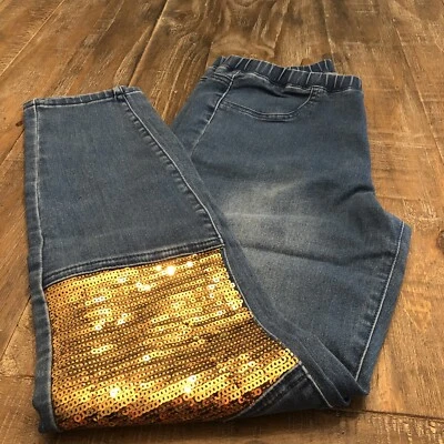 Kids Fav Gold Sequin Knee Patch Denim Jeans Size 16 - Image 1 of 4
