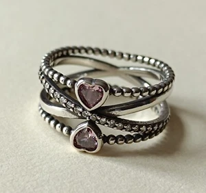 Silver Crossover Double Purple Heart Ring, Womens Fashion Jewellery, UK Seller - Picture 1 of 7