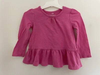 Okie Dokie Baby Girls Solid Pink Pleated 100% Cotton Long Sleeve Peplum Top 18 M - Image 1 of 4