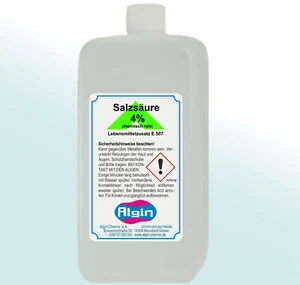 Salzsäure 4% chemisch rein klar E507  1 Liter HDPE-Flasche Lebensmittelqualität - Bild 1 von 5