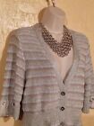 White House Black Market Grey Silver Metallic Cable Knit Cardigan Sweater M