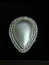 Vintage Genuine Pearl & Diamond Ring SZ 7 3/4 PJS 925 Silver