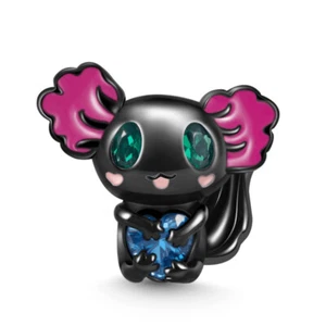 Mexikanisches Axolotl blau Liebesherz Sie umarmen Charm echte Perle Sterlingsilber 925 - Bild 1 von 1