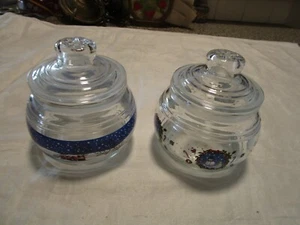 Modern KIG Glass Lidded Snack Candy Jars set 2 Blue Winter scenes Snowman - Picture 1 of 11