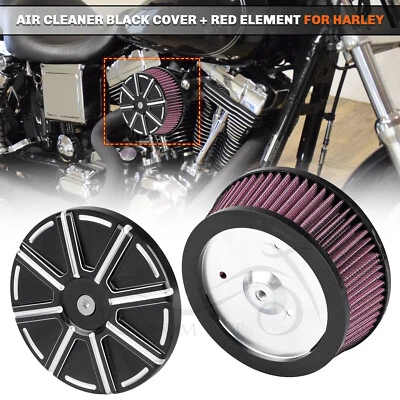 Cubierta de filtro de aire negra corte CNC + elemento rojo para Harley Dyna Fatboy Lo Softail Foto 1 de 4