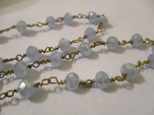 10 Ft Blue Crystal Knotted Beaded Brass Chain Rosary Chalcedony BC3 - Picture 1 of 12