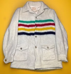 Vintage 1960er Hudson Bay 4 Punkt Farbe Streifen Elfenbein Wolle Knopfleiste Jacke 20x29" - Bild 1 von 11