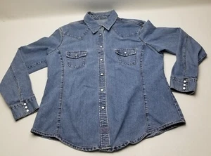 Levi Strauss Signature Stretch Denim Pearl Snap Shirt Misses XL 16/18 Western - Picture 1 of 15