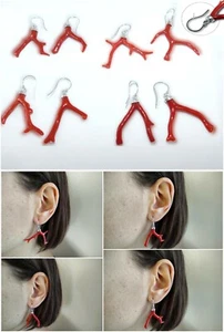 Orecchini da Donna in Argento 925 di Corallo Rosso VERO e con Pendenti a Ramo i - Imagen 1 de 8