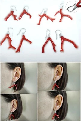 Orecchini da Donna in Argento 925 di Corallo Rosso VERO e con Pendenti a Ramo i - Immagine 1 di 4