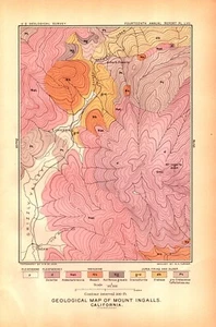 MOUNT INGALLS, LOVEJOYS, CALIFORNIA Antique geology map 1893 - Picture 1 of 1