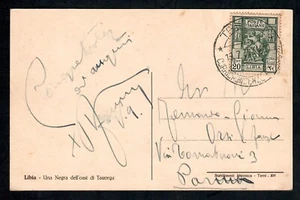 STORIA POSTALE Colonie LIBIA 1937 Cartolina da Tripoli a Parma (Z4) - Picture 1 of 2