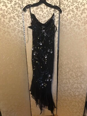 SCALA черный фиолетовый цветочный блестки бисером асимметричный платье размер средний M - Изображение 1 из 4