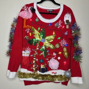 Ugly Christmas Sweater Flamingo LIGHTS UP Tacky Tinsel Xmas Party Winner Medium - Bild 1 von 5