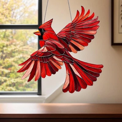 Stained "Glass" Suncatcher, Acrylic Cardinal Window Ornament, 1Pc, 5.9"x5.9"