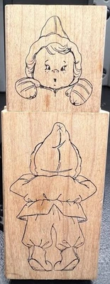 Conjunto de 2 carimbos de borracha montados em madeira Art Impressions frentes e costas Janie T-1696 - Imagem 1 de 4