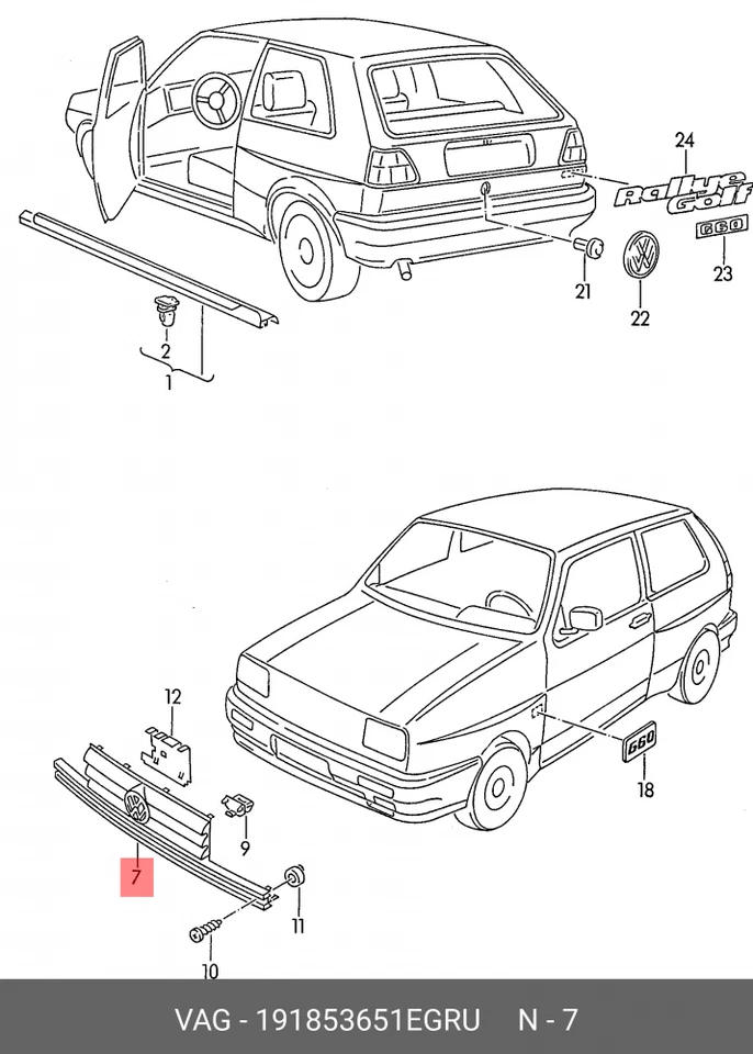 Rejilla radiador original VW Golf Jetta Syncro 191853651EGRU Foto 1 de 1
