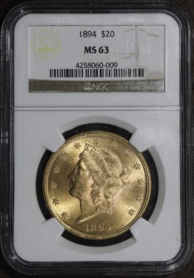 1894 (MS63) Liberty Head Gold Double Eagle $20 NGC Foto 1 de 4