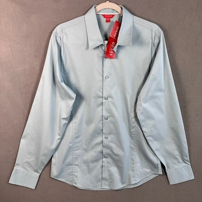 Guess Men's Long Sleeve Damon Plain Poplin Button-Up Shirt Size M Blue NWT - Image 1 of 4