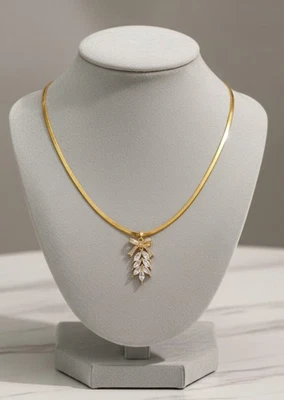 18k White Gold Herringbone Charm Necklace Lab-Created Swarovski White Stone - Image 1 of 4